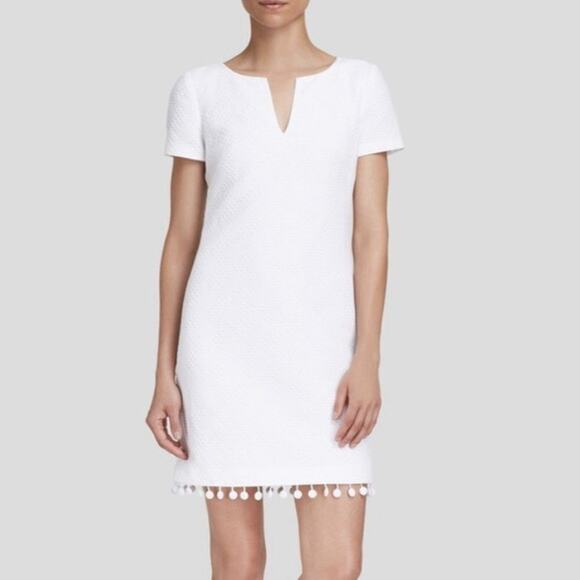 Trina Turk Shift Dress Museum White Eyelet Short Sleeve V-Neck Tunic Size 10 - Picture 1 of 12